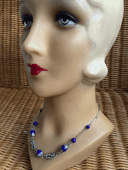 Blue Bead Art Deco Necklace with   Chromed Chain Work 1930s