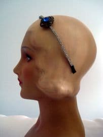 Blue Jewel - Vintage Bohemian Brooch on New Soft Gold Glitter Band