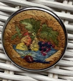 Bowl of Fruit- Very Bloomsbury - Hand-Embroidered Pin - Circa 1940s