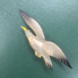 Carved Horn Bird Brooch - French Seagull Pin -1930s -1940s