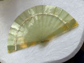 Celluloid Fan from circa 1920s - lime and lemon colours - Interesting Early Plastic