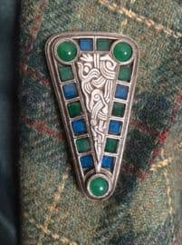 Celtic Shield Brooch signed Miracle - triangular shaped vintage brooch