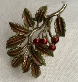 Cherry Brooch by Exquisite - Realistic Cherry Tree Pin from 1960s - Smaller Sized Version