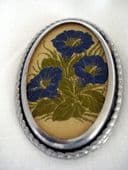 Chrome Framed Brooch with Cigarette Silk Embroidery circa 1930s - 1940s (SOLD)