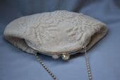 Cream Bridal Handbag - 1950s -  Seed Beads and Pearls - Austrial Crystal Jewelled Clasp  (SOLD)