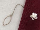 Cultured Pearl Tie Tack -Vintage Tie Pin - White Metal Marked 'WG' (Sold)