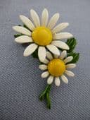 Daisy Brooch 1960s Cold Enamel White, Yellow and Green Flower Brooch (sold)