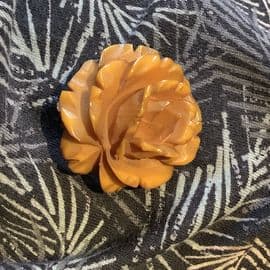 Deep Carved Bakelite Rose Brooch circa 1935 - 1940 - Yellow Amber Colour