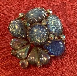 Delizza & Elster Juliana Opalescent Foil Glass Ice Blue Brooch 1960s
