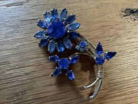 Designer Exquisite  Blue Jewelled Flower Costume Brooch - Vintage 1950s - 1960s
