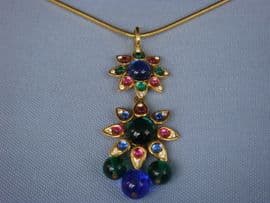 Designer Signed Necklace by Shakira Caine - 1990s Indian Mogul Style Pendant and Chain (Sold)