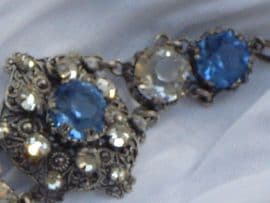 Edwardian Filigree Panel Bracelet set with Blue and White Crystals (SOLD)