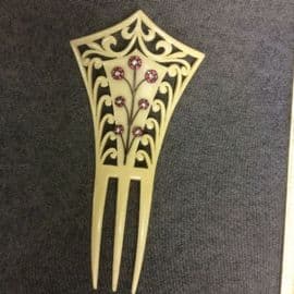 Edwardian Hair Comb Ivory Colour with Pink and White Jewelled Flowers Circa 1910 (SOLD)