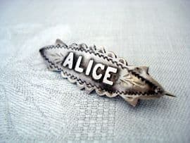 Edwardian Silver Name Brooch ALICE - Hallmarked Birmingham 1903 (SOLD)
