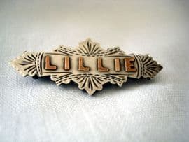 Edwardian Silver with Gold Name Pin - LILLIE- Hallmarked Birmingham 1906 SOLD