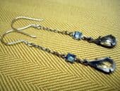 Edwardian to 1920s Glass Crystal Teardrop Earrings with Blue Square Stone(SOLD)