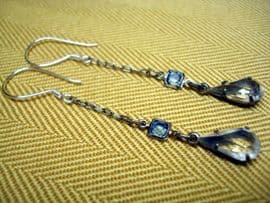 Edwardian to 1920s Glass Crystal Teardrop Earrings with Blue Square Stone(SOLD)
