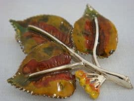 Elm Leaf Pin - 1960s Cold Enamel signed Exquisite Brooch - Small sized version