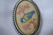 Embroidered Brooch - 1940's - 1950s - Blue Tit on Floral Branch (SOLD)