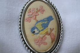 Embroidered Brooch - 1940's - 1950s - Blue Tit on Floral Branch (SOLD)
