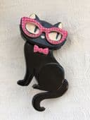 Erstwilder Elissa Indie Cat Brooch - Limited Edition Black Cat wears Spectacles Pin (sold)