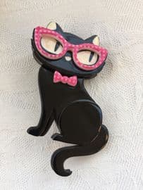 Erstwilder Elissa Indie Cat Brooch - Limited Edition Black Cat wears Spectacles Pin (sold)