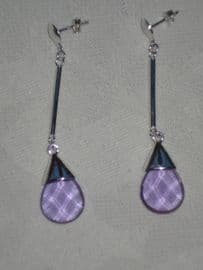 Faceted Purple Crystal Drop Earrings on Silver Earwires