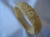 Faux Ivory Celluloid Bangle with four open Roses on it - 1940s - 1950s (Sold)