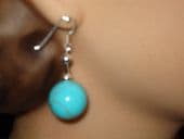 Faux Turquoise Ball Earrings on Silver Earwires
