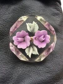 Floral Vintage Brooch - 1950 Lucite - Pair of Purple Flowers Pin (Sold)
