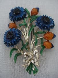 Flower pin -1960's Cold Enamel Cornflower Brooch signed Exquisite (sold)