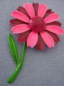 Flower Power Pin! 1960s Flower Brooch in Hot Pink and Burgundy (SOLD)