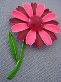 Flower Power Pin! 1960s Flower Brooch in Hot Pink and Burgundy (SOLD)