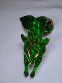 Fox Brooch by Lea Stein Paris - Gorgeous Green Marbled Effect Fox Pin (sold)