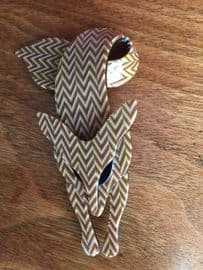 Fox Pin by Lea Stein of Paris - Black Eyed Fox Brooch in Herringbone Pattern - Caramel Brown and Gold (SOLD)