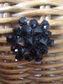 French Jet Black Glass Brooch Pin dates to the 1960s