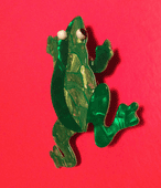 Frog Brooch Signed Lea Stein, Paris - Green and Gold (SOLD)