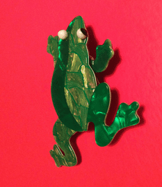 Frog Brooch Signed Lea Stein, Paris - Green and Gold (SOLD)