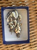 Fuchsia Brooch Vintage 1990 signed MAS-J Fuchsia Pin in Silver-tone original box and leaflets