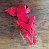 Fuschia Pink Fox Brooch - SIgned Lea Stein Fox Pin in Watermarked Silk Look