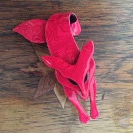 Fuschia Pink Fox Brooch - SIgned Lea Stein Fox Pin in Watermarked Silk Look
