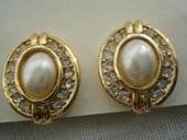 Genuine Classic Christian Dior Earclips - Faux Pearl & Diamante in Gold Plated Metal(Sold)