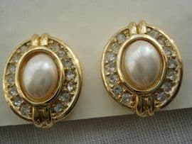 Genuine Classic Christian Dior Earclips - Faux Pearl & Diamante in Gold Plated Metal(Sold)