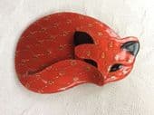 Gomina the Cat by Lea Stein of Paris in Tomato /Orange Red Gold Lace (SOLD)