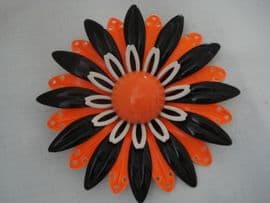 Groovy 1960's Floral Pin in Bright Orange with Black and White (Sold)