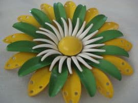 Groovy 1960's Floral Pin in Green,Yellow and White (Sold)
