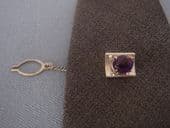 Groovy Tie Tack with Amethyst Coloured Jewel and Textured Silvertone - 1960s - 1970s Vintage (Sold)