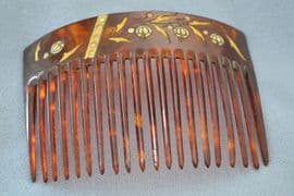 Hair Comb - Early 20th Century - Celluloid with Inlaid Ivorine Flowers and Leaves and inset Paste Jewels (SOLD)