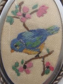 Hand Embroidered Brooch - Blue Tit on Branch circa 1940's - 1950s (SOLD)
