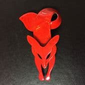 Hot Red Fox Brooch - SIgned Lea Stein Fox Pin in Watermarked Silk Effect (SOLD)